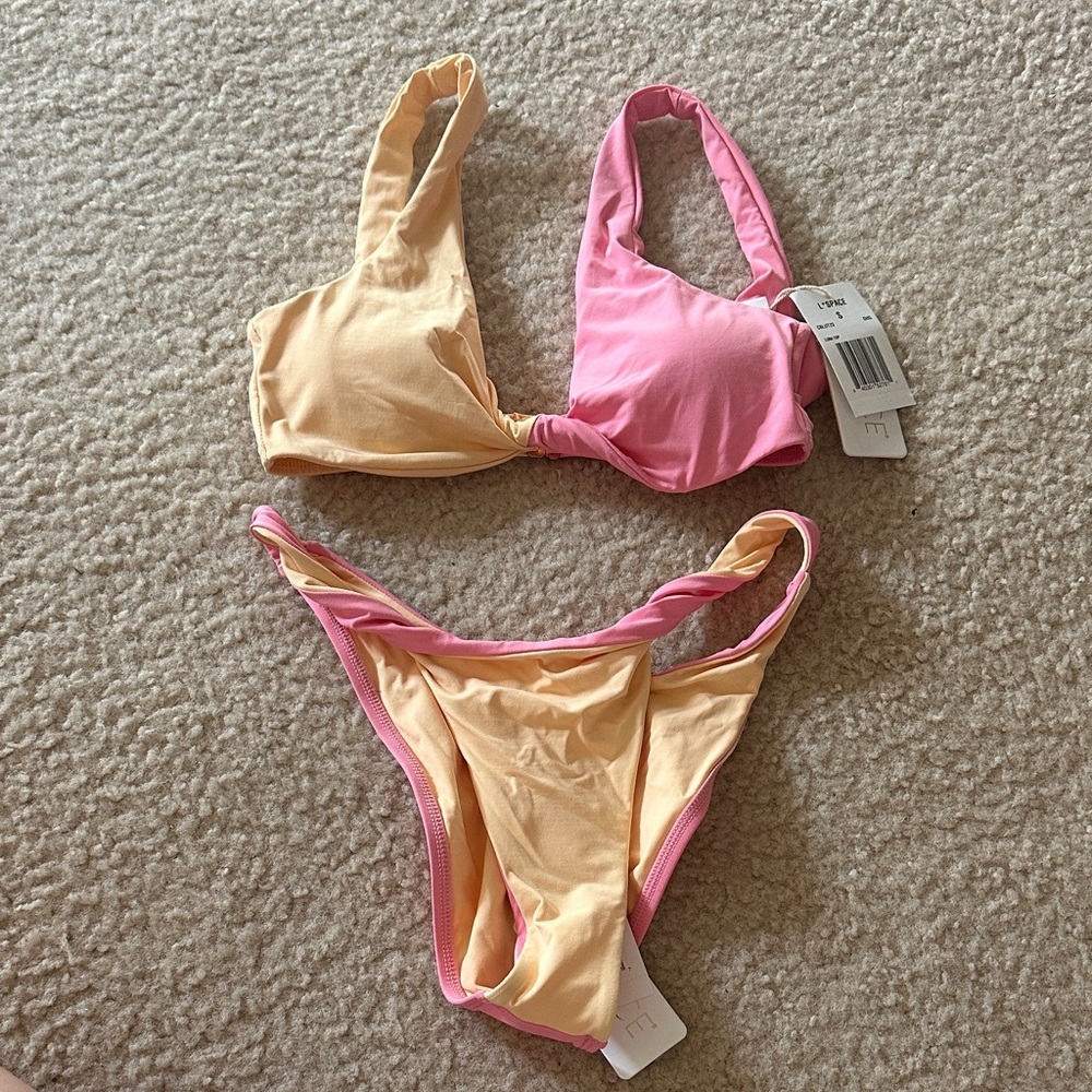 L SPACE Pink and Yellow Women's Bikini Set